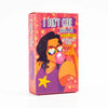 A box of the I Don't Care Oracle Deck featuring a woman with dark hair and sunglasses against a pink background.