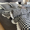 Lace Trim Plaid Duvet Cover Set with Pillowcases