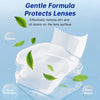 A clear liquid product is shown with leaves and a white wipe, illustrating a gentle formula that removes dirt and oil stains 
