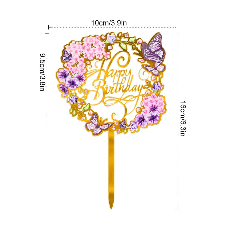 Golden Acrylic Happy Birthday Cake Topper