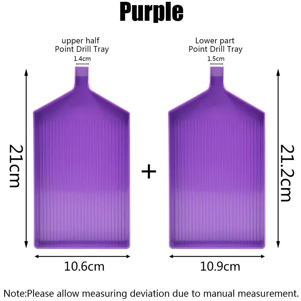 Purple diamond painting organizer kit showing two parts of a storage case with different heights and widths.