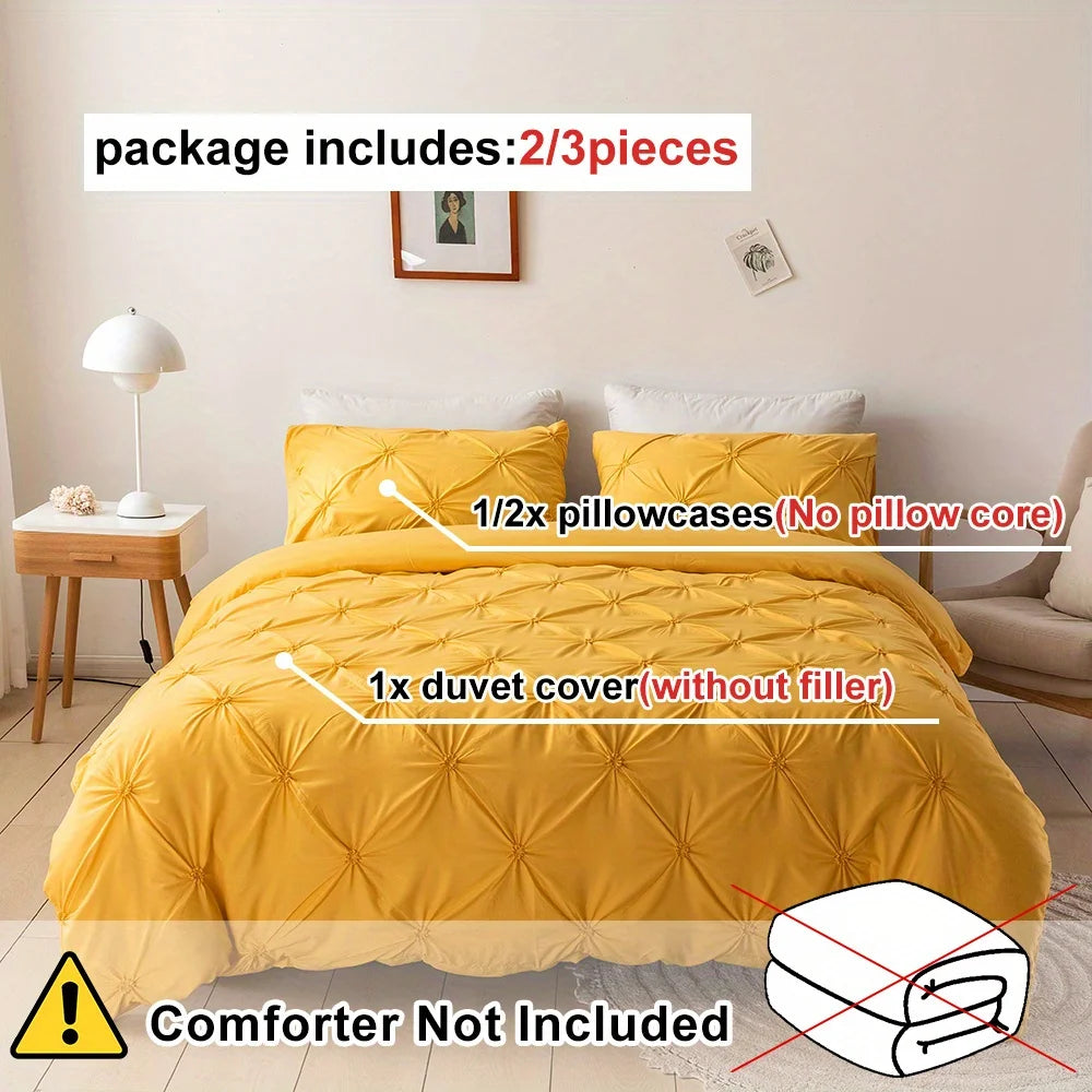 3D Buttoned Pleated Duvet Cover Set with Pillowcases