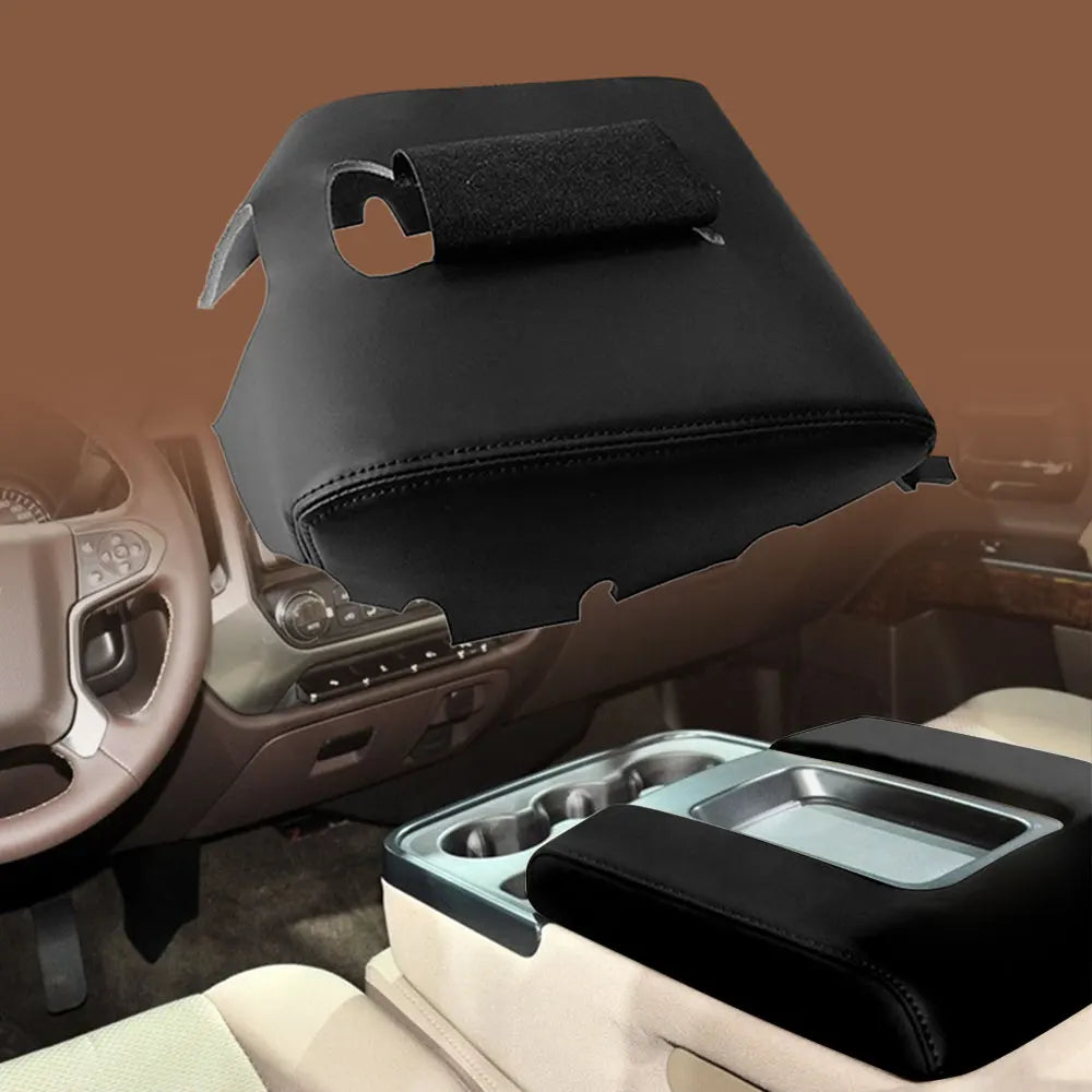 Black center console armrest cover for Chevrolet Silverado and GMC Sierra vehicles
