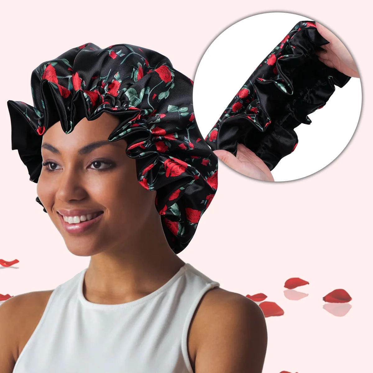 Floral Print Satin Sleep Bonnet – Double Layer Hair Protector