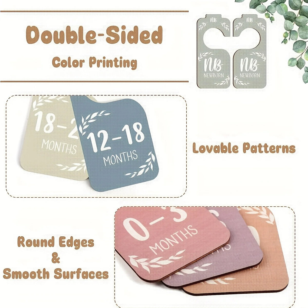 Double-sided color printing wooden baby closet divider set with round edges and smooth surfaces