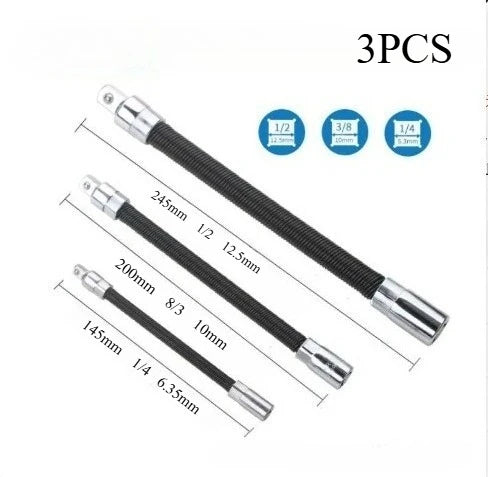 Flexible Socket Extension Bar Set (3-Piece) for Ratchet Wrenches