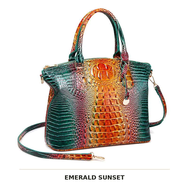 Vintage Croc-Embossed Structured Satchel Handbag