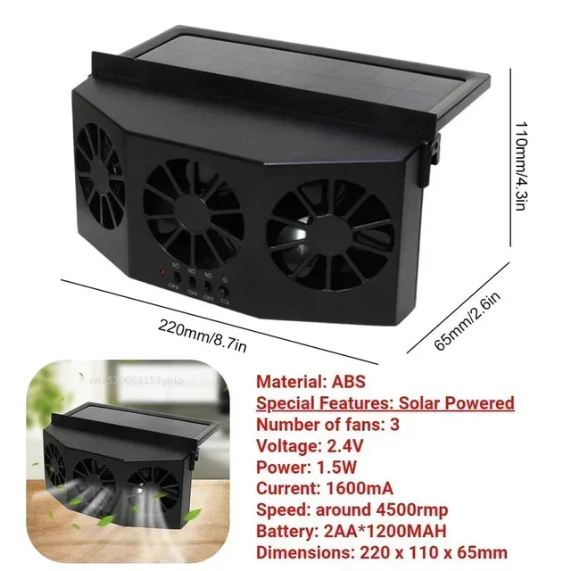 Solar-Powered Car Ventilation Fan with Rechargeable Battery