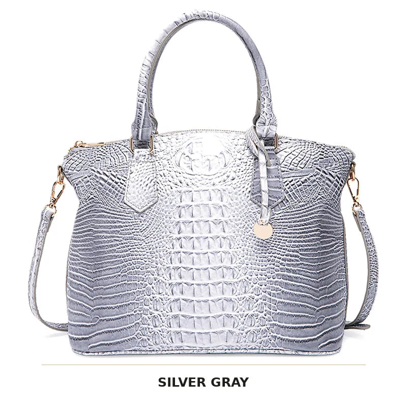 Vintage Croc-Embossed Structured Satchel Handbag