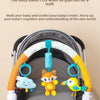 A baby stroller arch toy featuring hanging plush charms for soothing a baby's vision and cognition.