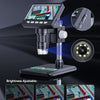 A black ring fill lights stepless dimmable digital microscope with adjustable brightness settings.