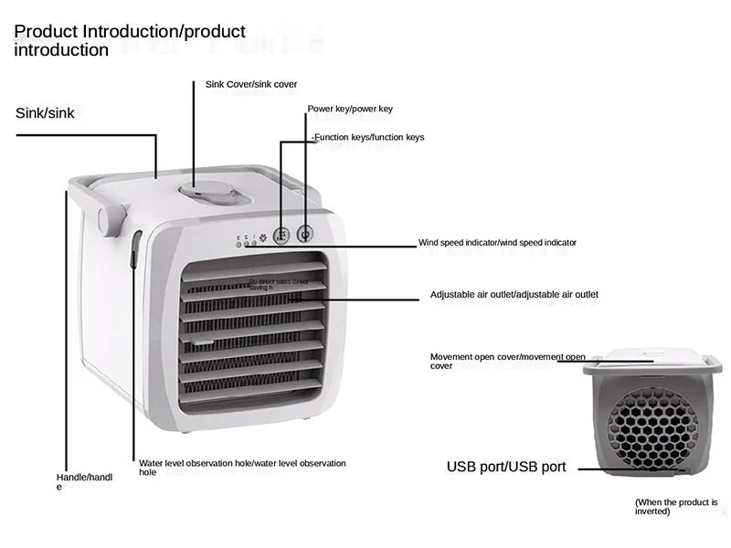 Enfriador de Aire y Humidificador USB Portátil para Escritorio