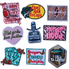 A collection of embroidered letter patches featuring sayings like Don't Talk to Cops, Hot girls love pickles, and Prayer Chan