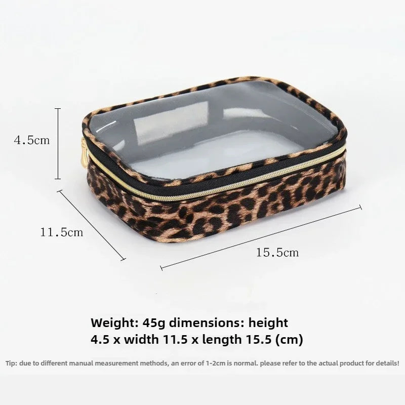 Leopard Print Transparent Makeup Bag with Waterproof Zipper