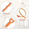 Diagrams showing the features of a flexible drain cleaning tool set including barbed design, soft enough material, and a spec