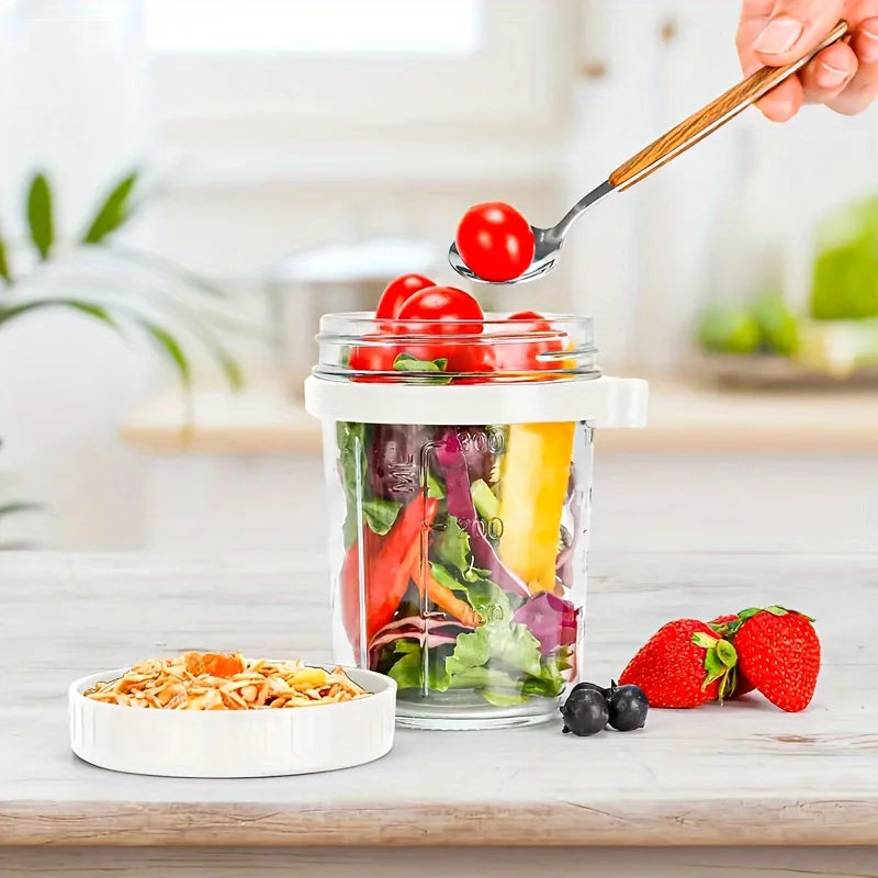 Borosilicate Glass Overnight Oats Jar with Lid and Spoon
