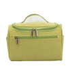 A lime green waterproof hanging makeup bag with a clear top and zippered compartments.