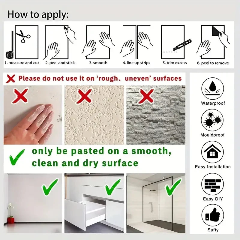 Instructions for applying retro wood grain self-adhesive wallpaper on smooth surfaces.