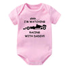 Funny Racing Baby Bodysuit - 'Watching Racing with Daddy' Newborn Romper