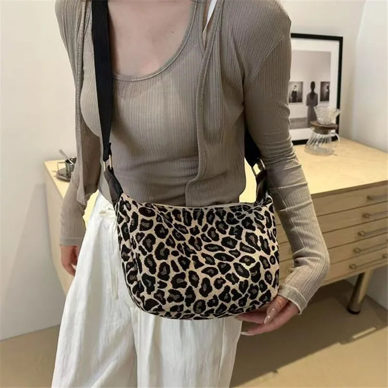 Leopard Print Nylon Crossbody Bag