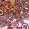 Vintage Wooden Buttons Assortment with Floral Designs