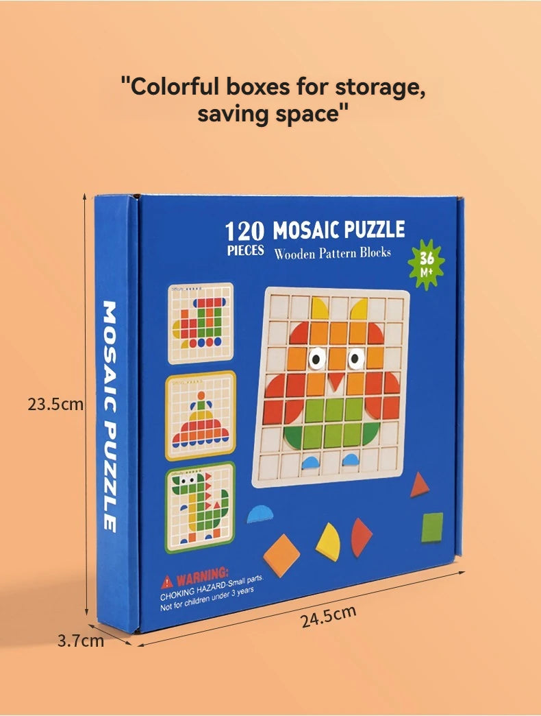 Wooden Shape & Color Mosaic Puzzle Set for Kids