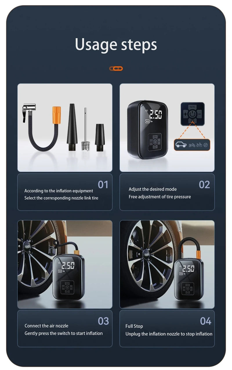 Cordless Rechargeable Tire Inflator with Digital Pressure Gauge