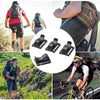 A collection of hydration tube clips and a backpack demonstrating the product for outdoor activities.