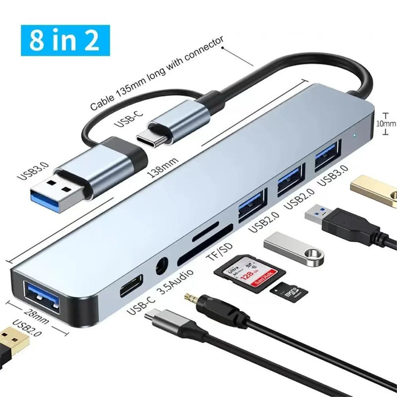 8-Port USB-C & USB-A Hub with SD/TF Card Reader