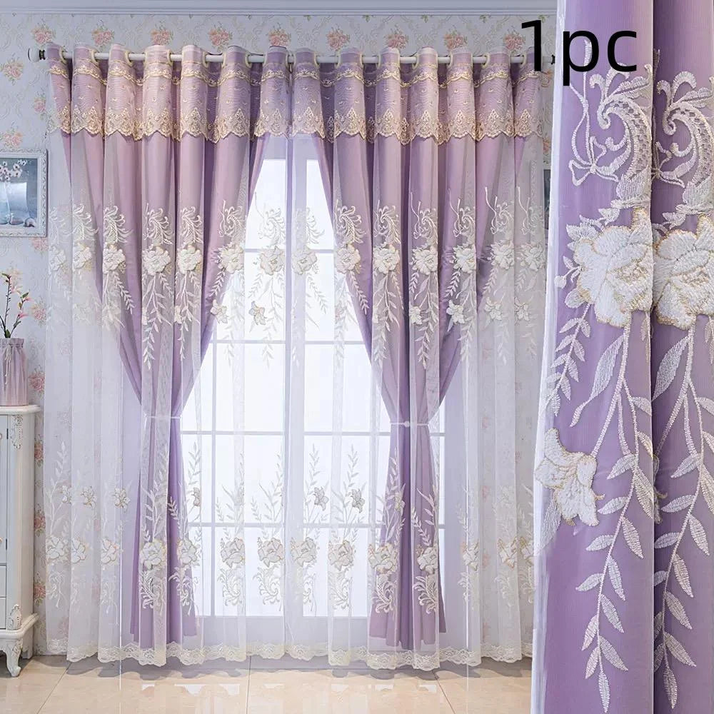 Double Layer Sheer and Blackout Curtain with Elegant Embroidery