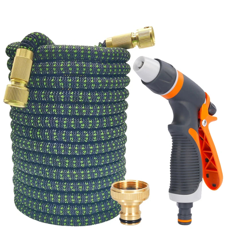 Flexible Expandable Garden Hose with High-Pressure Spray Gun