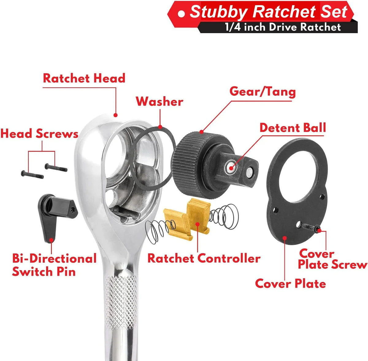 Compact 3-Piece Stubby Ratchet Wrench Set