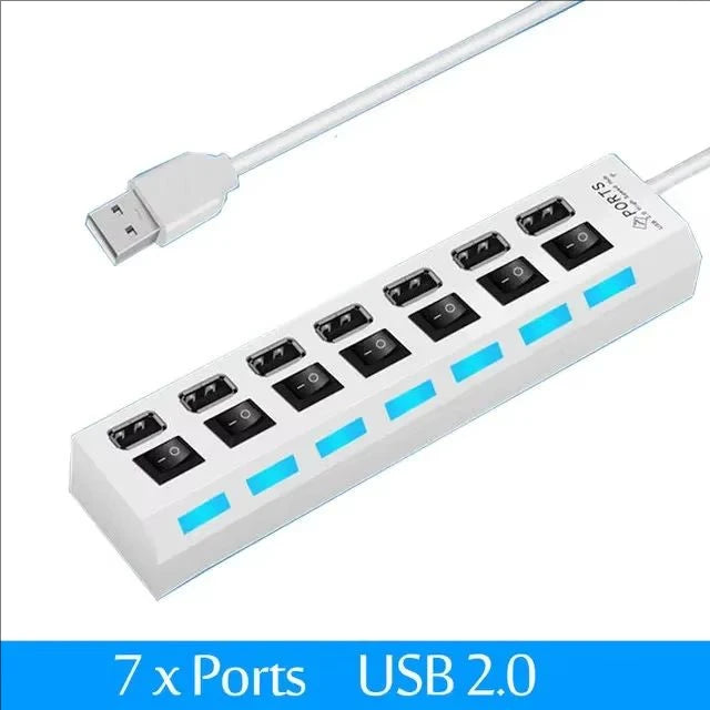 7-Port USB 2.0 Hub with Individual LED Switches