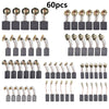 A collection of 60 carbon brush assortment kits for power tools, featuring various sizes and types.