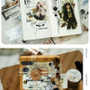 Decorative PET washi tape featuring a collage design on a brown kraft paper gift box.