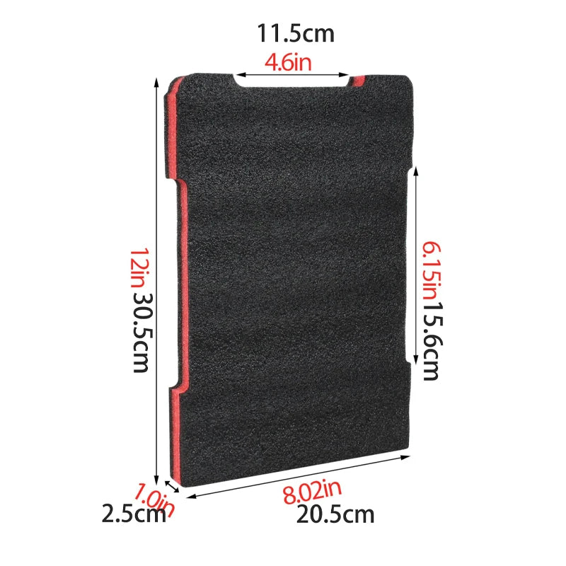 Black foam insert for a Milwaukee Packout tool box with dimensions 11.5cm by 20.5cm.