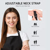 A woman models an adjustable black neck strap, demonstrating its fit for different sizes and heights.