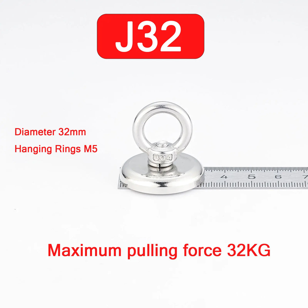 Silberner Hängering mit 32 mm Durchmesser und maximaler Zugkraft von 32 kg