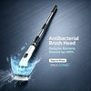 An antibacterial brush head is shown on a cleaning tool against a dark background.