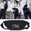 Black linen waist pack featuring a white hand heart design shown against a background of people wearing Supreme apparel.