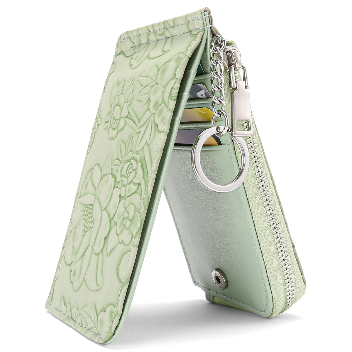 Embossed Zip Coin Purse with Key Ring and Card Slots