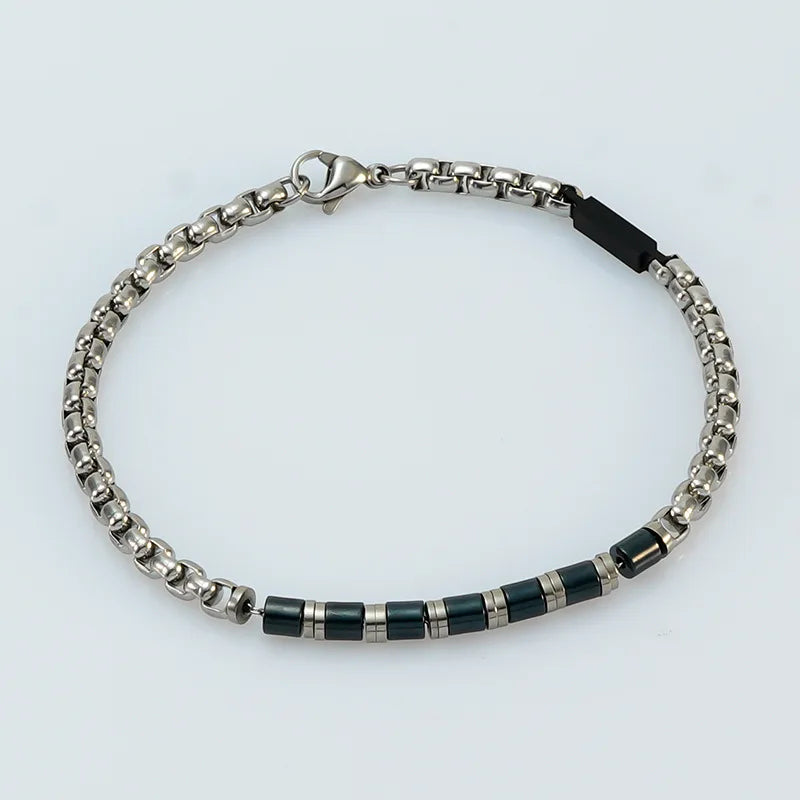 Natural Stone & Stainless Steel Beaded Bracelet