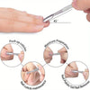 Stainless steel manicure kit showing tools for cuticle pushing, nail preparation, maintenance, polish, and gel removal