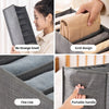 Various views of a foldable closet organizer box featuring grid design, fine lines, and a portable handle for storing accesso