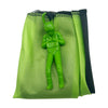 A lime green parachute toy with a small green soldier figure inside.