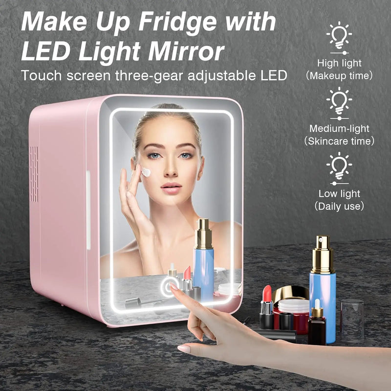 4L Mini Skincare Fridge with Dimmable LED Mirror