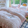 Seersucker Duvet Cover Set with Lace Trim