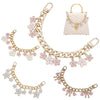 Cherry Blossom Bow Enamel Bag Chain with Heart Charms