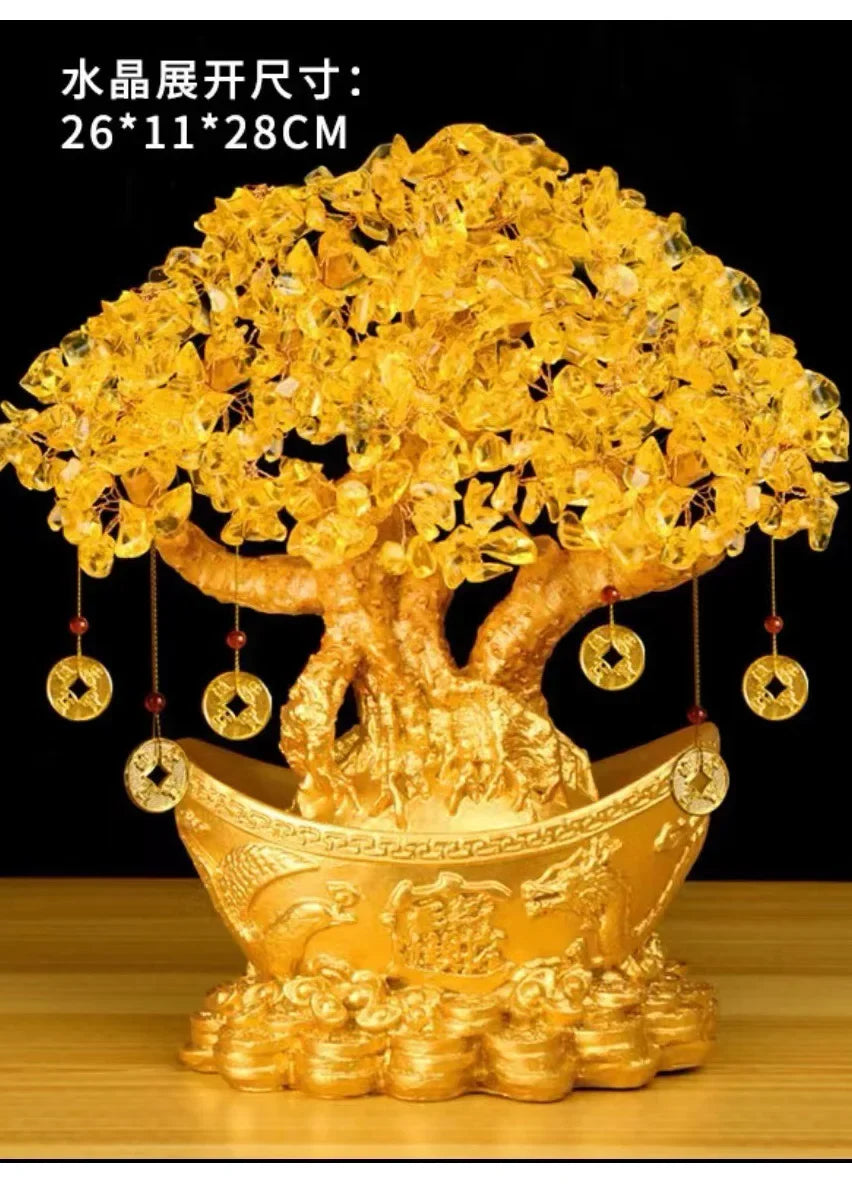Golden Citrine Crystal Money Tree – Feng Shui Wealth Charm