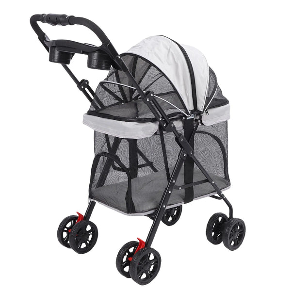 Foldable Pet Stroller with Panoramic Window & Sun Shade